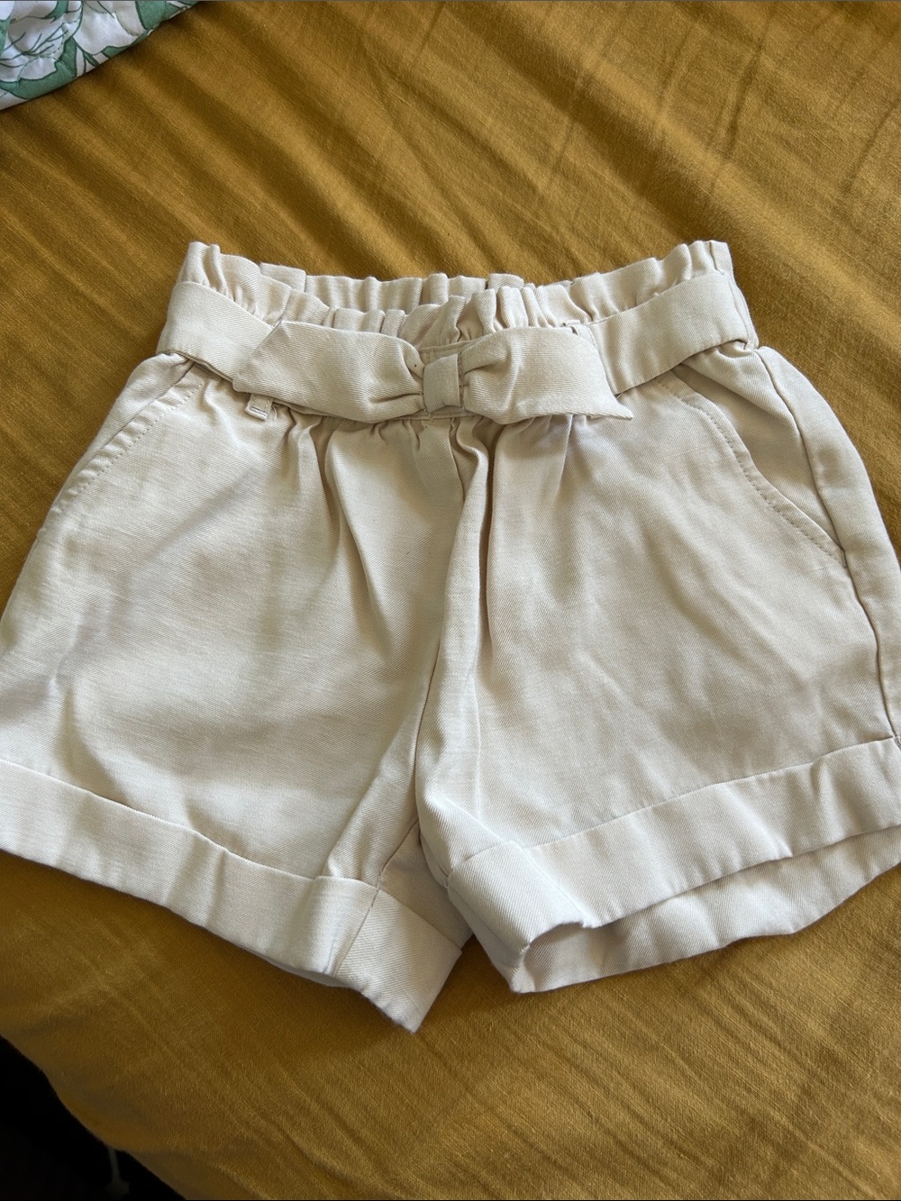 Janie and Jack Cream High-Waist Paperbag Tie Shorts